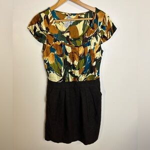 VTG Tabitha Multicolor Leaf Mini Dress Size 6 Top 100% Silk Bottom Wool Blend